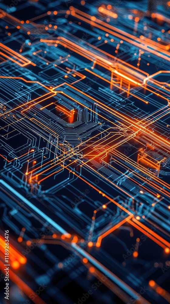 Obraz premium Abstract Technology Background with Bright Lines and Circuit Design