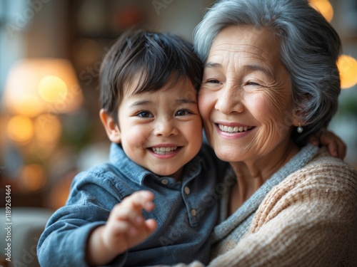 Happy grandmother and grandson sharing a warm moment
