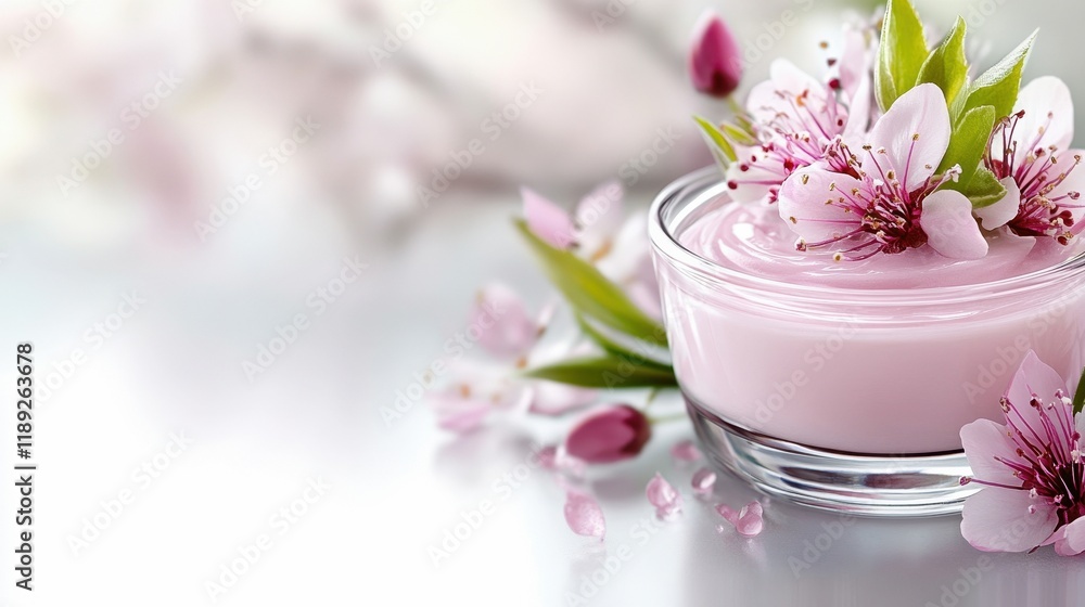 Pink cream jar adorned with cherry blossoms Pink cream jar adorned with cherry blossoms