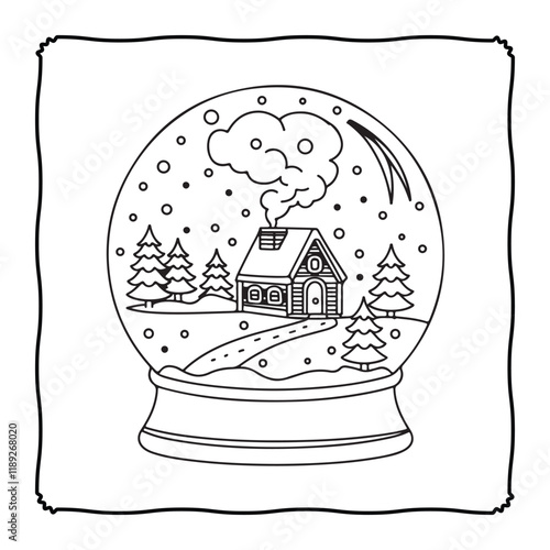 Cute and Cozy Coloring page, Bold and easy Coloring Page, globe coloring page, line art, black and white image