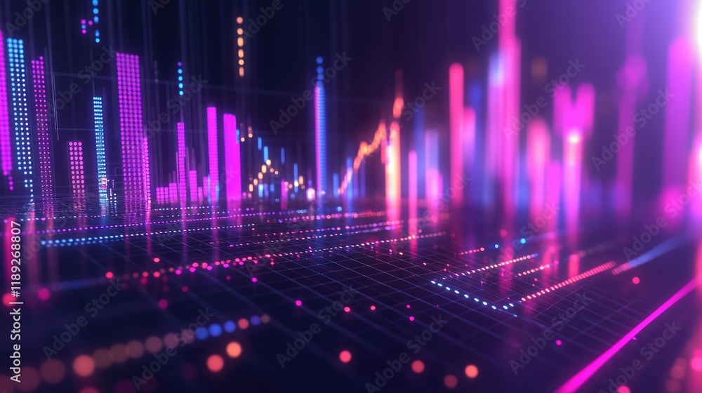 Abstract depiction of financial graphs and charts in neon colors Abstract depiction of financial graphs and charts in neon colors
