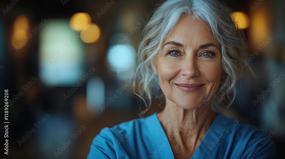 Obraz premium Gentle Caregiver Holding Elderly in Blue Shirt Indoor Setting High Fidelity Image for Emotional Connection