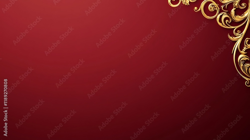Gold ornate design on a deep red background Gold ornate design on a deep red background