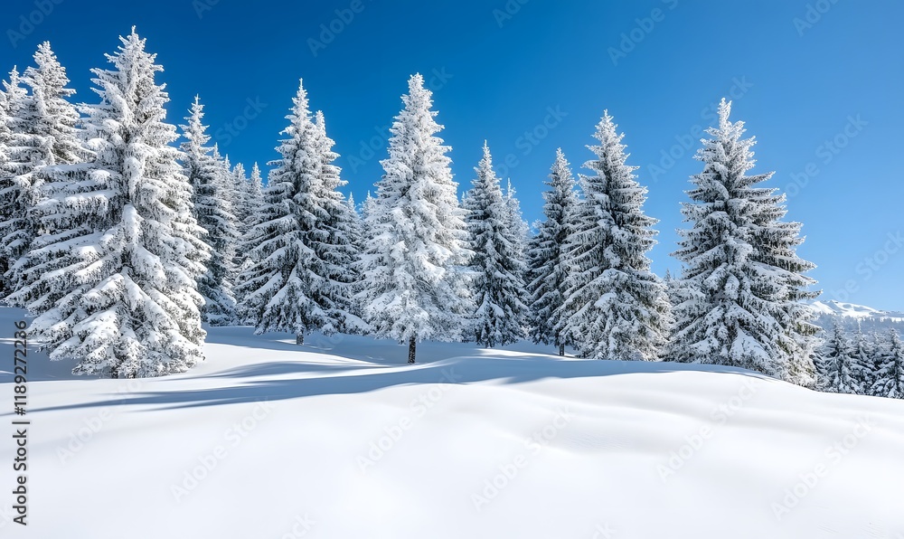 Snow-covered fir trees on a sunny winter day. Snow-covered fir trees on a sunny winter day.