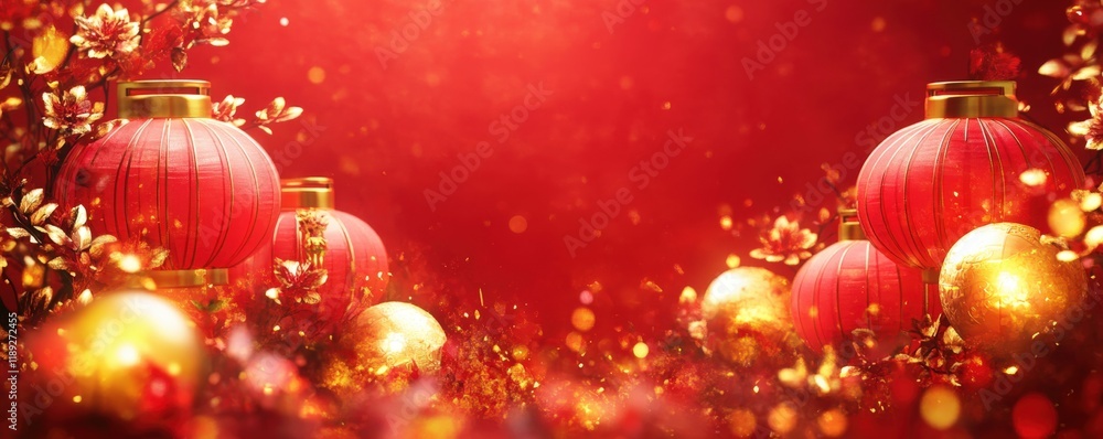 Festive Red Lanterns Gold Ornaments Chinese New Year Celebration Festive Red Lanterns Gold Ornaments Chinese New Year Celebration