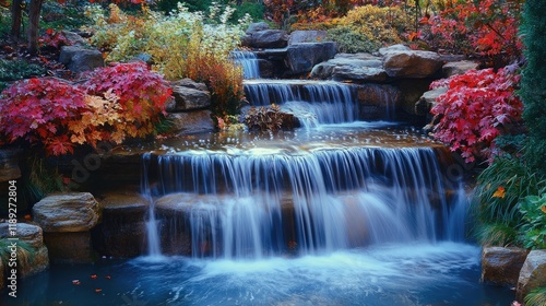 A waterfall with a waterfall in the background and a waterfall in the foreground photo