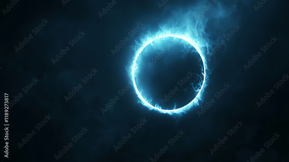 Glowing Blue Circle in Dark Space moon Abstract Background Glowing Blue Circle in Dark Space moon Abstract Background
