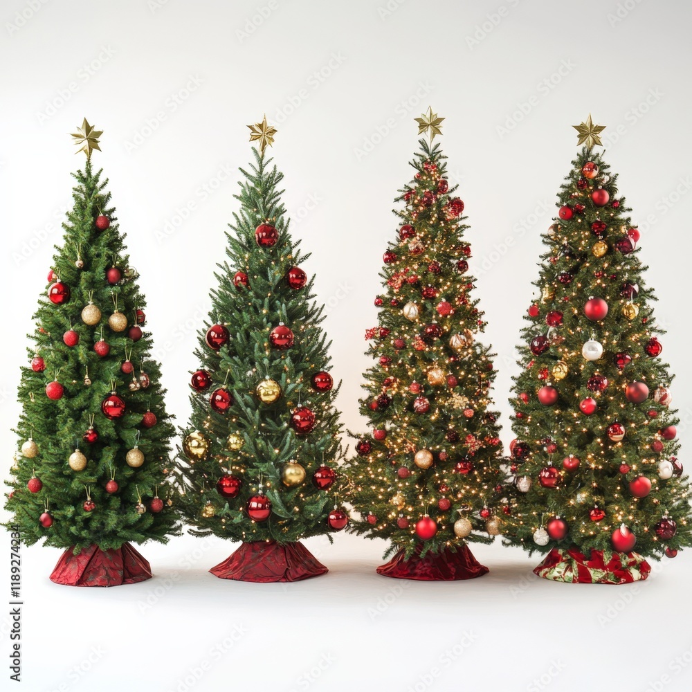 Four decorated christmas trees on a white background Four decorated christmas trees on a white background