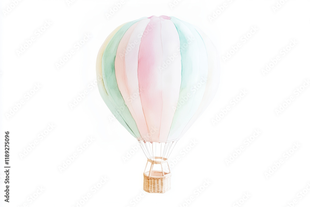 Naklejka premium Pastel Hot Air Balloon on White Background Minimalistic Aesthetic for Calm and Serenity