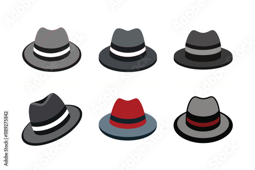 6-bundle template of different fedora hat