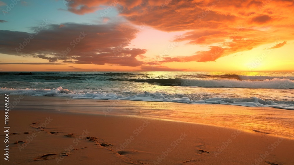 A photo of a beach sunset with vibrant orange hues A photo of a beach sunset with vibrant orange hues