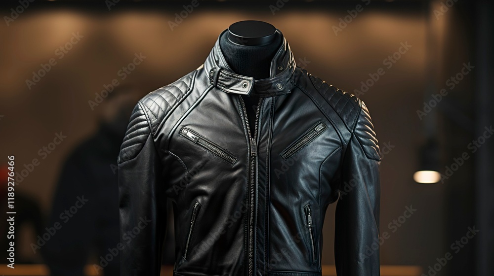 A photo of a biker jacket on a mannequin A photo of a biker jacket on a mannequin
