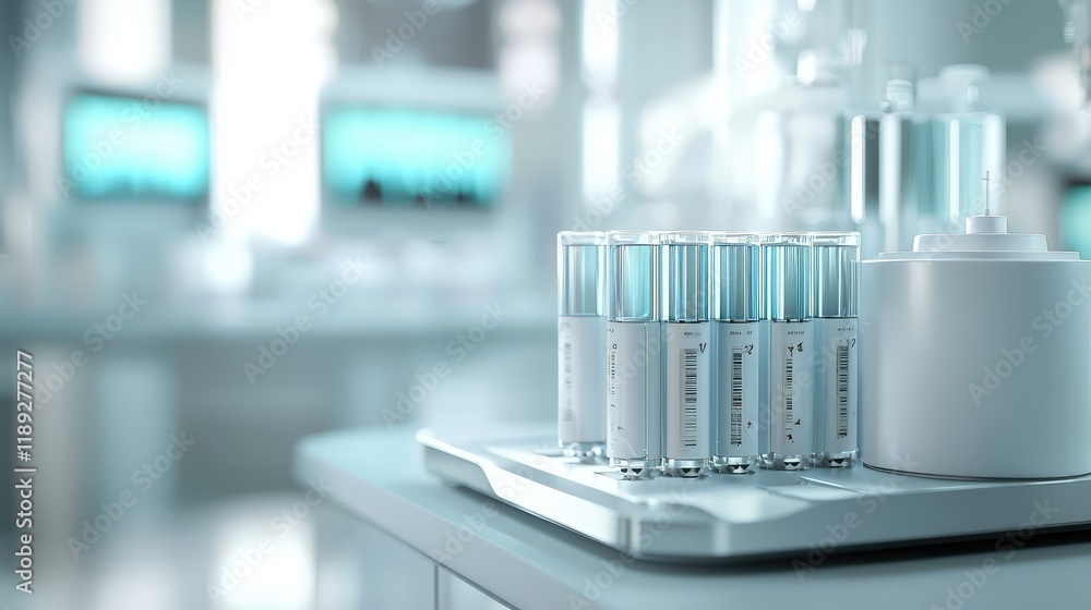 Modern Laboratory Equipment with Vials and Test Tubes in Focus Modern Laboratory Equipment with Vials and Test Tubes in Focus