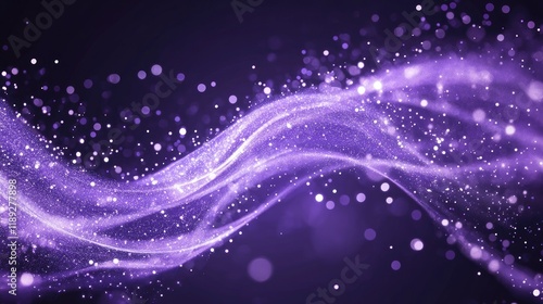 Digital purple particles wave and light abstract background