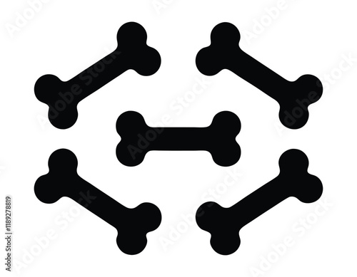 black silhouette of five dog bones arranged in a circular pattern on a white background, perfect for pet-related designs or veterinary themes