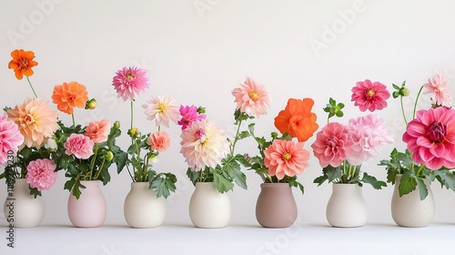 Wallpaper Mural Colorful Arrangement of Pink and Orange Dahlias in Elegant Vases Torontodigital.ca