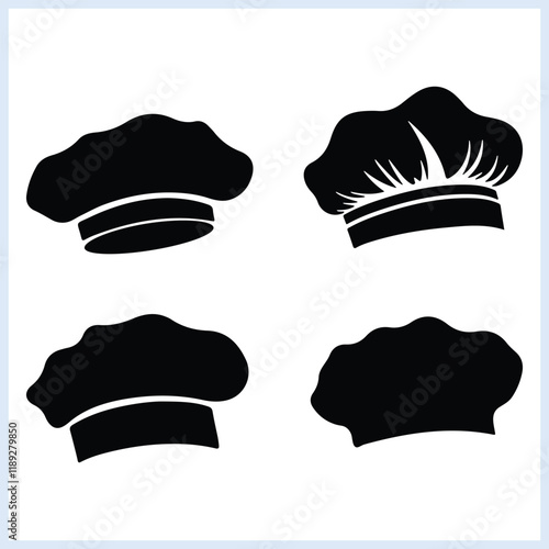 Chef hat, Professional chef hats silhouette, Chef cap vector Illustration, Chef hat cooking doodle