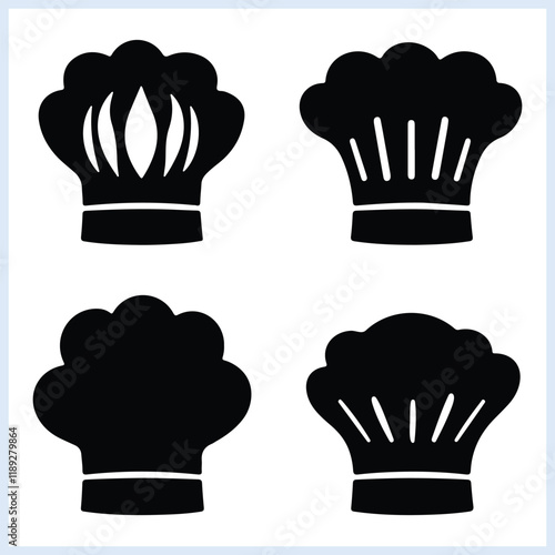 Chef hat, Professional chef hats silhouette, Chef cap vector Illustration, Chef hat cooking doodle