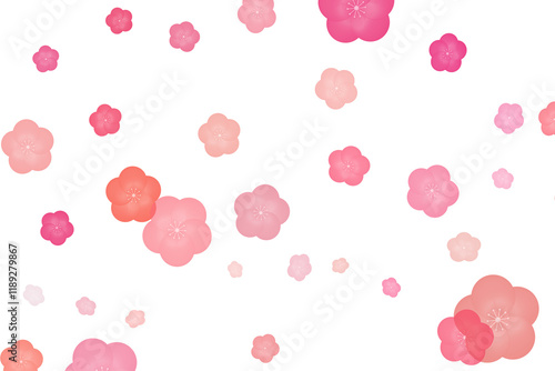 ピンクと赤色の梅の花の模様