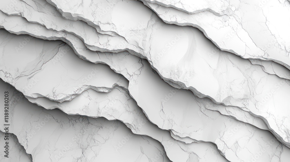 Naklejka premium Abstract layered white marble texture with shadows and cracks.