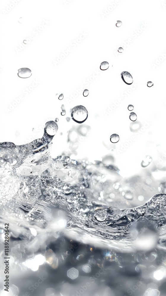 Water Droplets Splashing in Air Over Clear Surface with Reflection Water Droplets Splashing in Air Over Clear Surface with Reflection