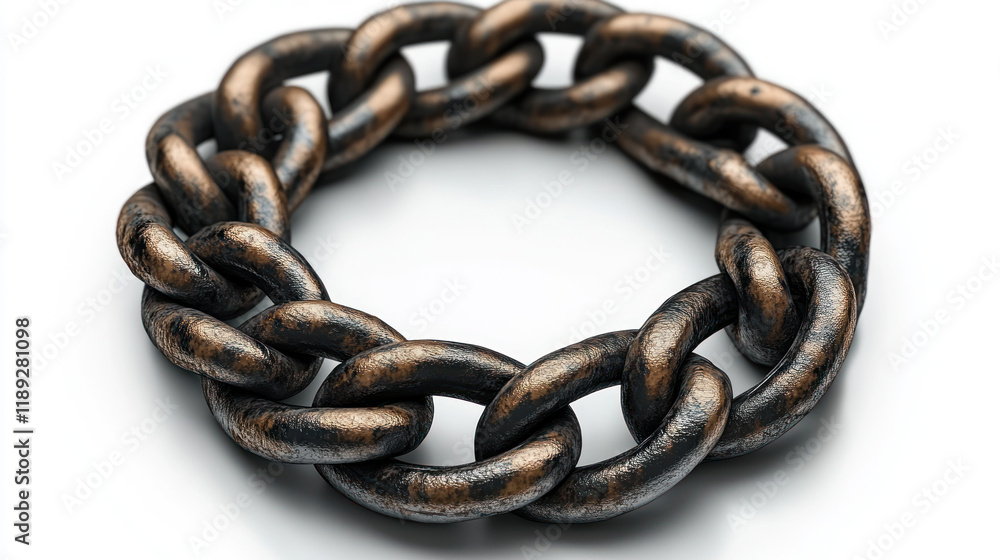 Obraz premium Rustic bronze chain circle, white background, design element