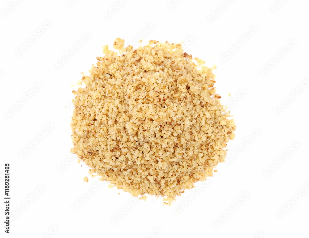 Walnut chopped, grated pile isolated on white Walnut chopped, grated pile isolated on white