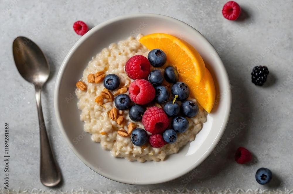 A set of porridge on a plate with fruits and berries on a transparent background represents the concept of healthy and tasty food. A set of porridge on a plate with fruits and berries on a transparent background represents the concept of healthy and tasty food.