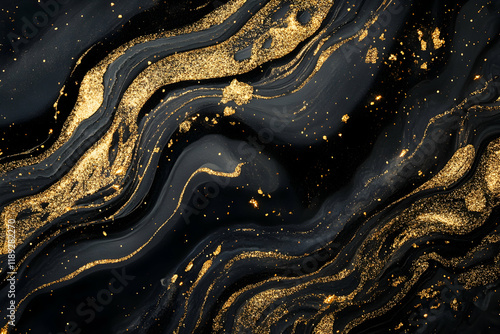 Wallpaper Mural Scattered gold glitter forming flowing patterns on a deep black background Torontodigital.ca