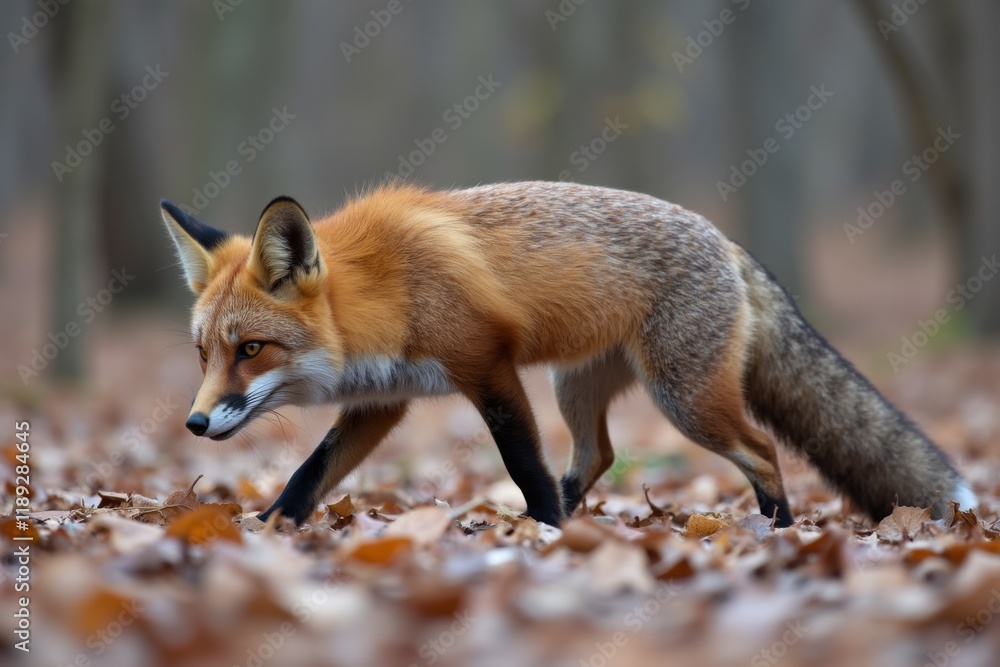 Fototapeta premium Autumn Alert: Red Fox Strolls Through the Forest
