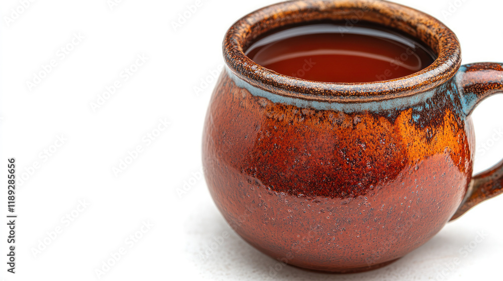 Rustic mug, tea, studio, white background, beverage Rustic mug, tea, studio, white background, beverage