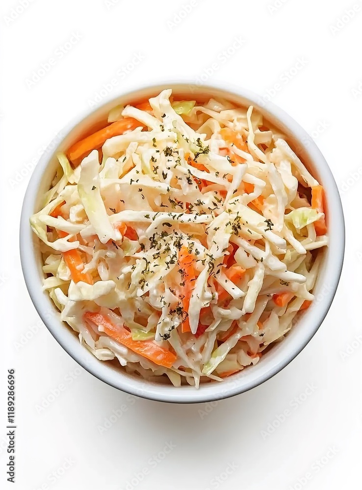 white background, bowl of coleslaw with carrots and cabbage white background, bowl of coleslaw with carrots and cabbage