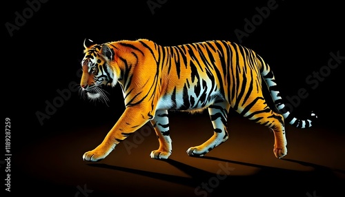 tiger line art icon, full body of a tiger walking gracefully, detailed line work, black vector illustration, capturing movement and elegance photo