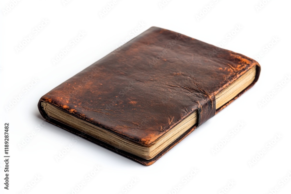 Obraz premium old brown leather journal on white background
