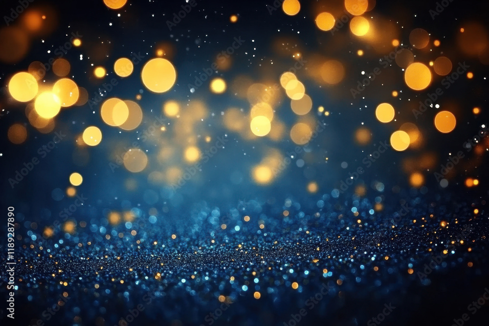 fond lumineux abstrait avec des bokeh dorés et bleus dans l'obscurité, représentant la magie et l'illumination effets lumineux. - Noël, fêtes de fin d'année décembre janvier fond lumineux abstrait avec des bokeh dorés et bleus dans l'obscurité, représentant la magie et l'illumination effets lumineux. - Noël, fêtes de fin d'année décembre janvier