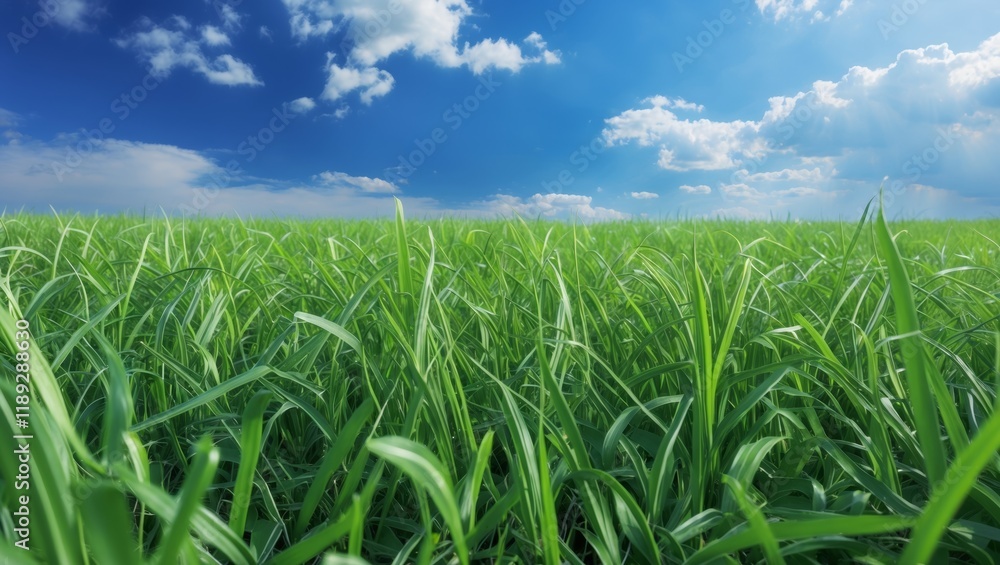 Vibrant green grass field under a clear blue sky Vibrant green grass field under a clear blue sky