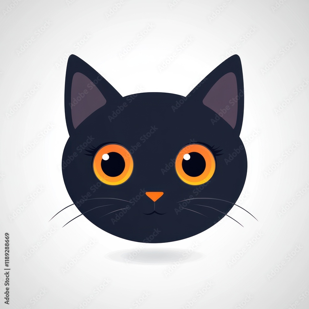 Cute black cat face, Halloween design, white background, digital art, for cards Cute black cat face, Halloween design, white background, digital art, for cards