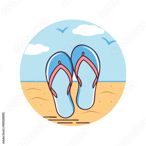 flip flop with beach background icon, flip flop with beach background vector