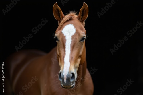 Alert Brown Horse Against Black Background