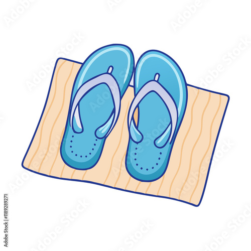 flip flops on a beach towel icon, flip flops on a beach towel vector,