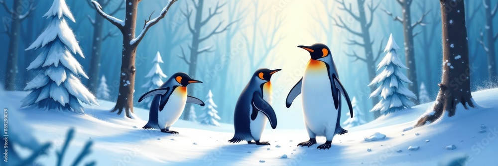 Obraz premium Celebrating penguin day with adorable penguins in a snowy forest landscape captivating wildlife photography