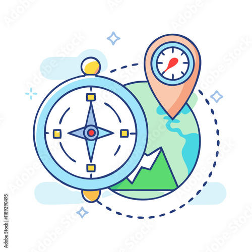 compass with map vector icon, compass with map vector illustration - simple illustration of compass with map, perfect for logos,and compass with map -themed designs. photo