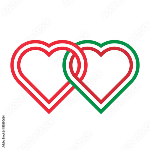 heart shaped ribbon of austria and italy flags intertwined. vector illustration isolated on white background