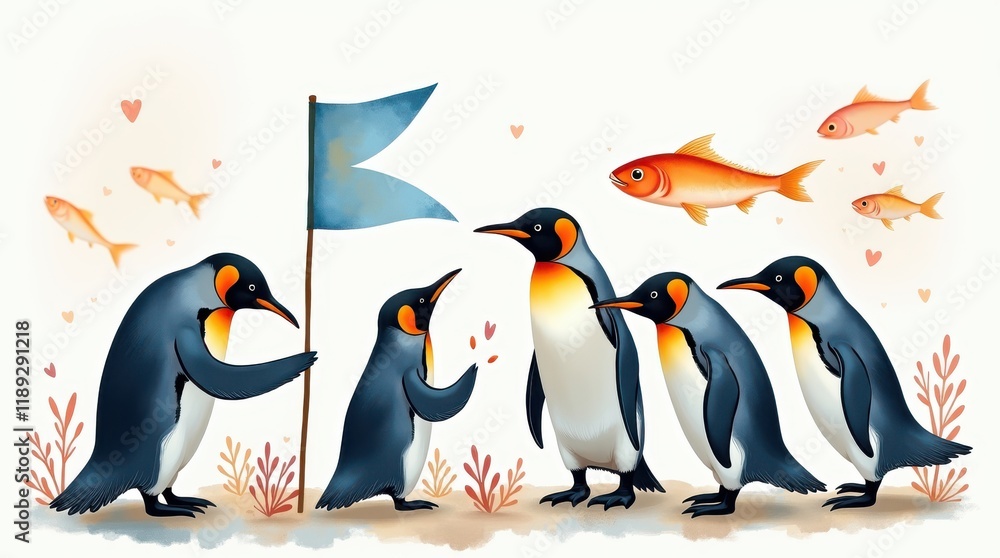Obraz premium Celebrating penguin day with animated penguins underwater paradise digital art colorful viewpoint playful concept