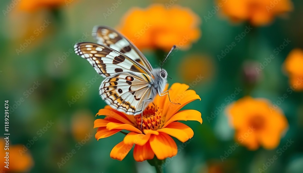 Butterfly on Zinnia: A Serene Summer Garden Scene Butterfly on Zinnia: A Serene Summer Garden Scene