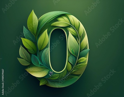 green leaf number zero in creative floral design for eco friendly themes photo