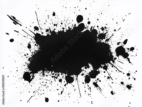 Bold abstract black ink splatter on white background, artistic concept showcasing creativity, expression, and modern minimalism for design themes photo