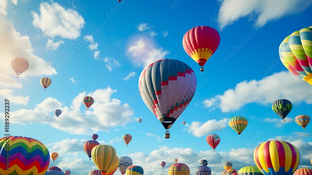 Obraz premium A photo of a cluster of colorful hot air balloons