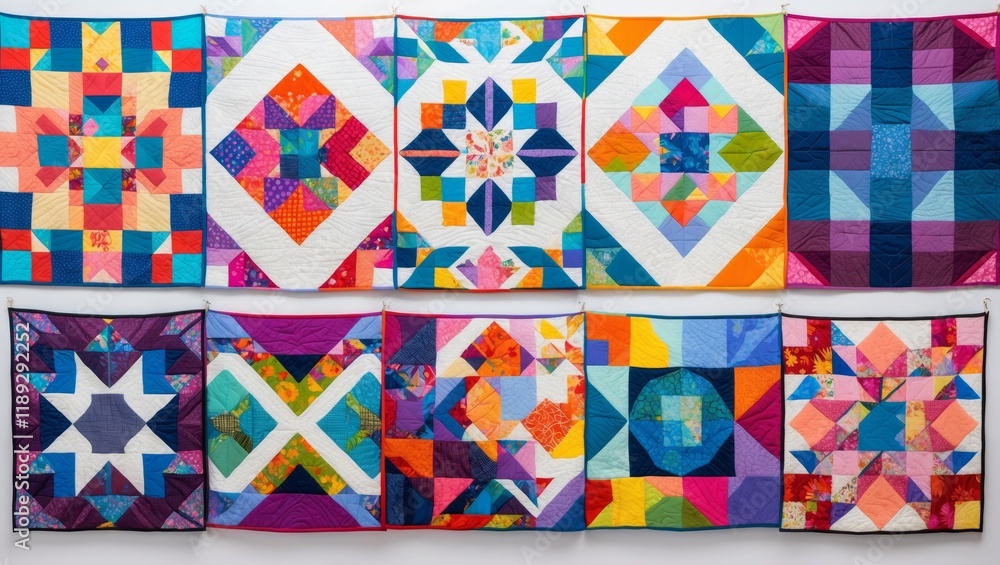 Obraz premium Vibrant quilts showcased against a crisp white backdrop