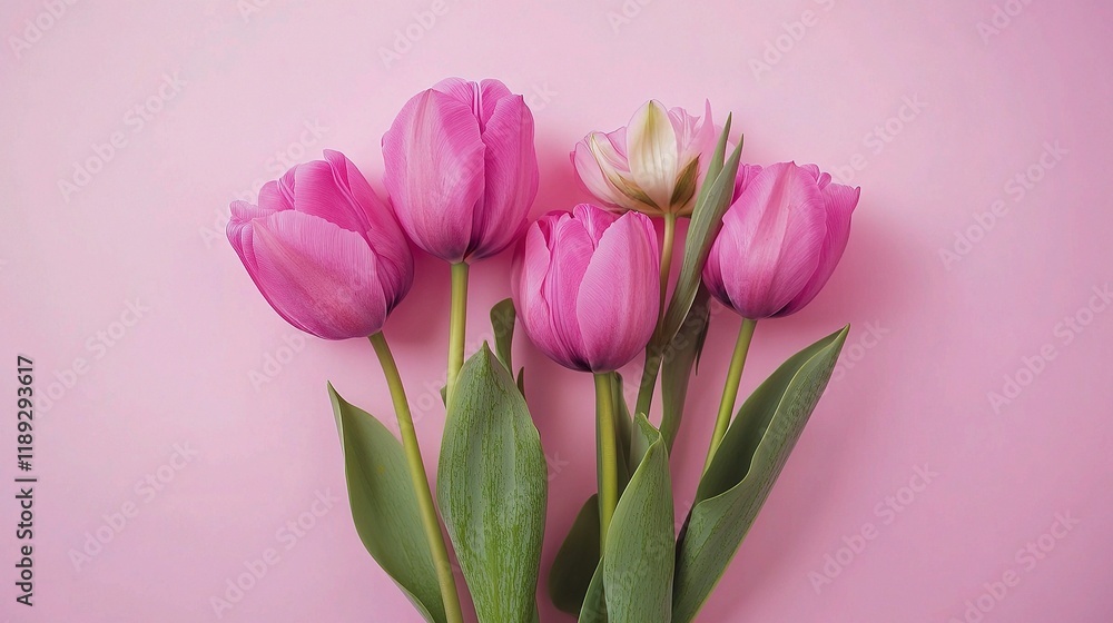 Fototapeta premium Elegant Floral Design with Pink Tulips on Soft Pink Background
